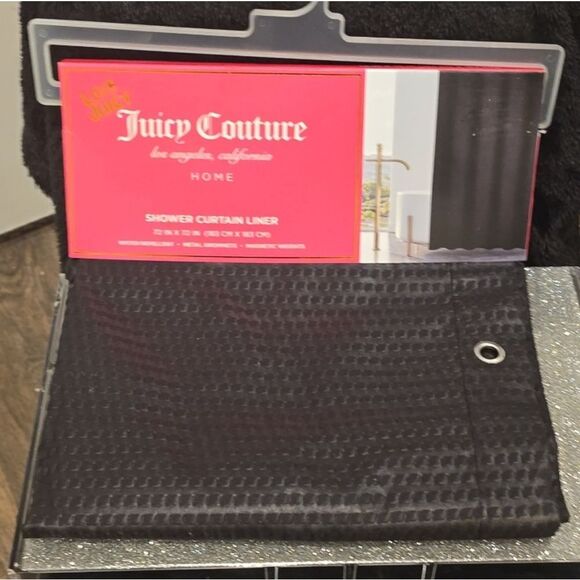Juicy Couture Home Water Repellent Waffle Shower Curtain Liner- Black - Picture 5 of 7